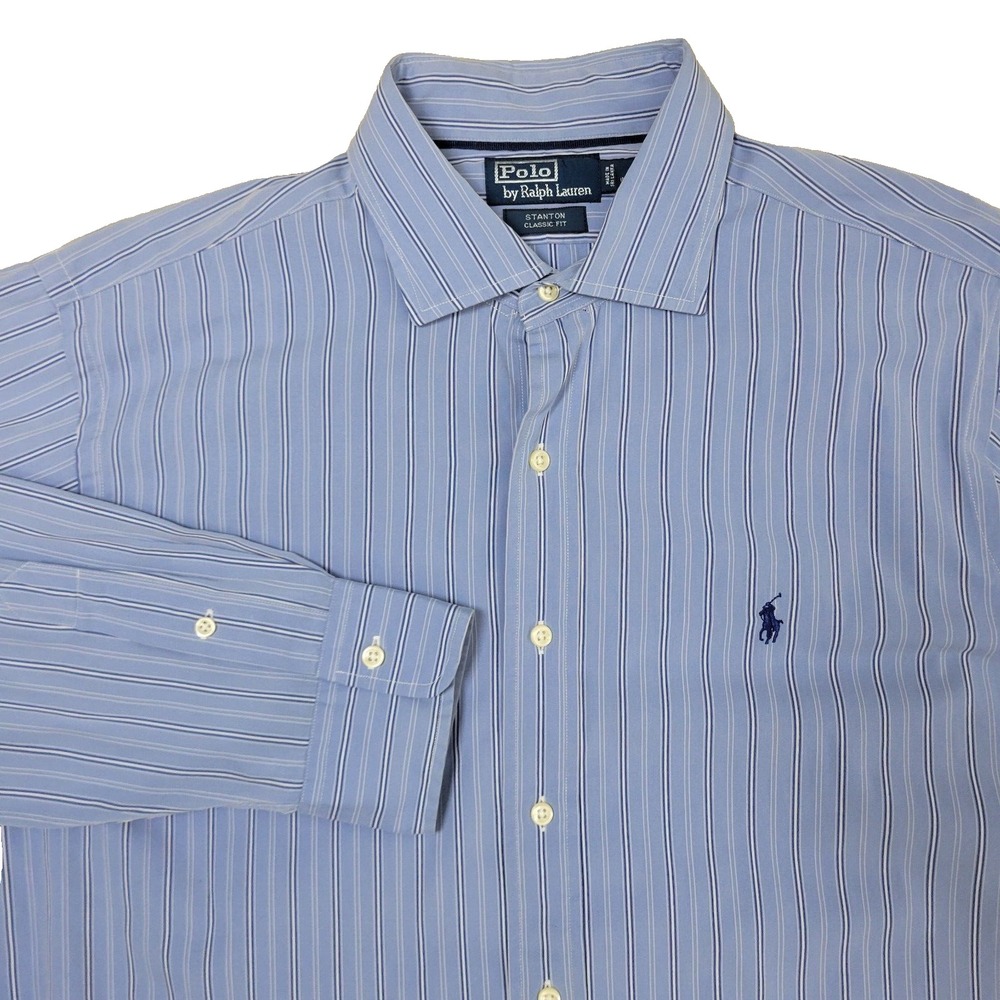 Polo Ralph Lauren Stanton Classic Fit Mens XL Blue Pony Striped Button Up